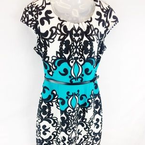 SOLD SHELBY & PALMER Belted Teal Cap Sleeve Dress